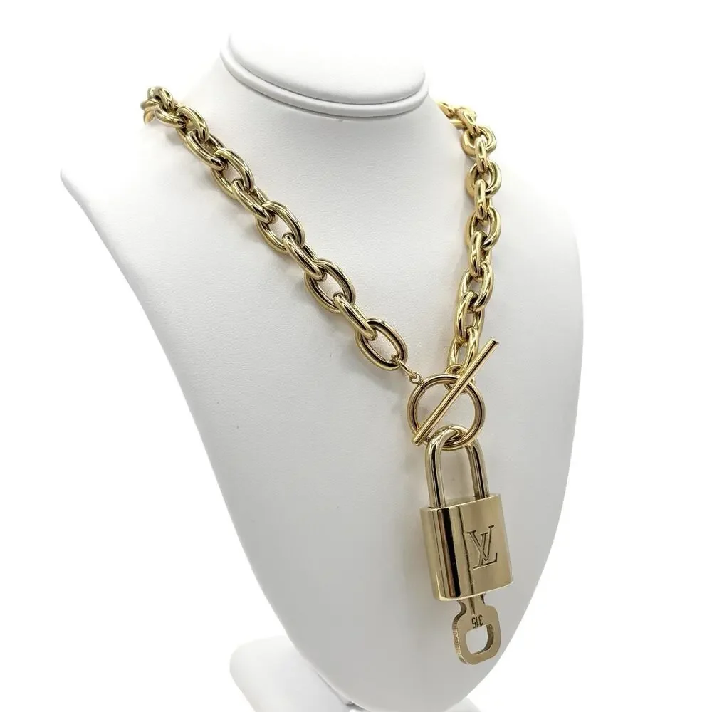 Authentic Louis Vuitton Lock &‎ Key with Unbranded Gold Plated Toggle Necklace